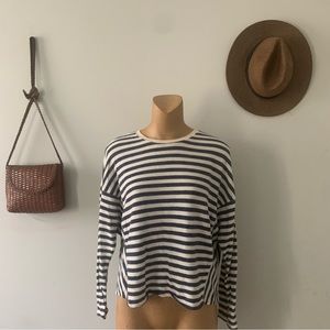 Zara Navy and Cream Striped Sweatshirt